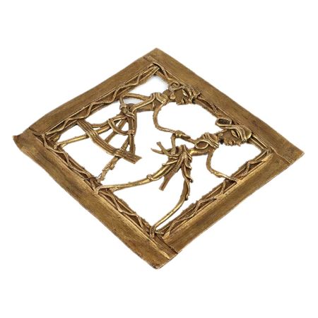 Brass Wall Art Hanging Of A Rural Couple Going To Fields Daily Activity