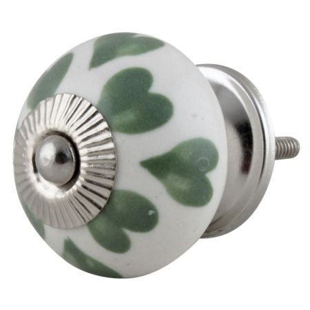 Green & White Ceramic Floral Knob