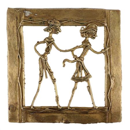Brass Wall Art Tribal Couple Daily Chores Activity In Square Border
