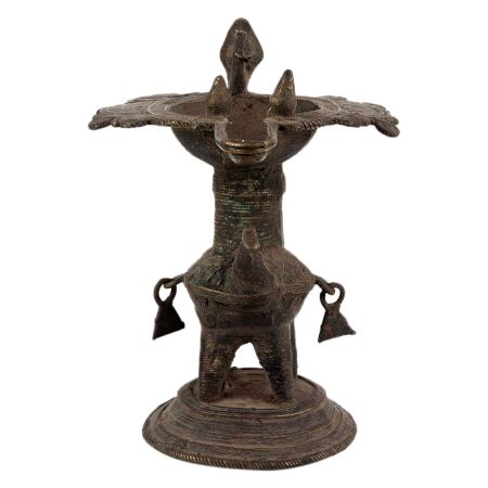 Brass Oil Lamp From Orissa Work Bird Figurines