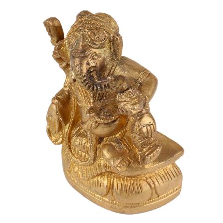 Brass Ganesha Statue Sitting With Modak In Hand