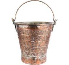 Copper Bucket With Detailed Chasing And Repousse Work And Handle
