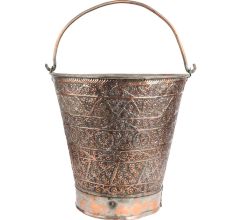 Copper Bucket Floral Kashmiri Repousse Artwork With Handle
