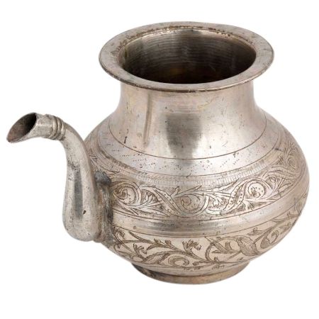 Brass Kamandal Pot With Spout Floral Decoration