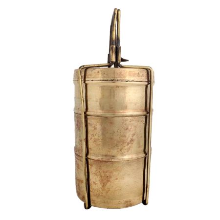 Brass Tiffin Box Or Lunch Box With Three Separate Containers