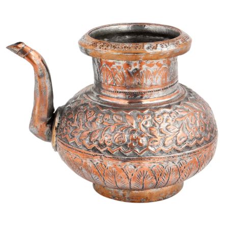 Copper Handmade Tea Pot Carved Design And Spout Kettle