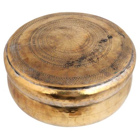 Round Brass Box Engraved Design Vintage Collection