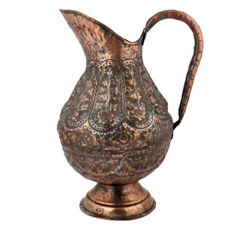 Copper Jug Or Pitcher Hand-Hammered Floral Design