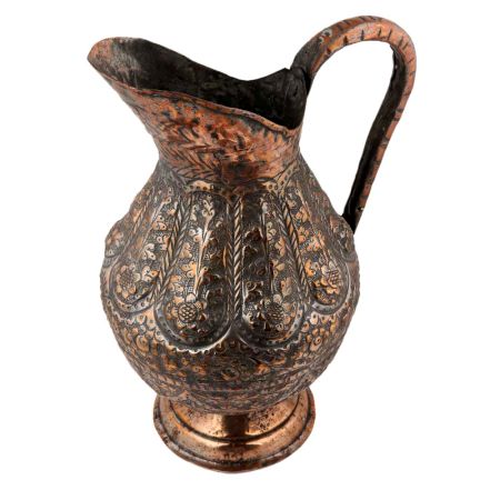 Copper Jug Or Pitcher Hand-Hammered Floral Design
