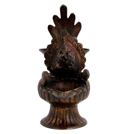 Brass Nepalese Oil Lamp With Ganpati Cobra Hood Pear Shaped