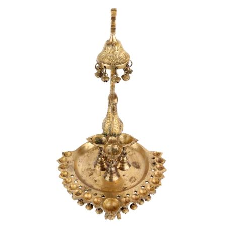 Exquisite Brass Peacock Many Diyas Hanging Bells Dancers Figurine