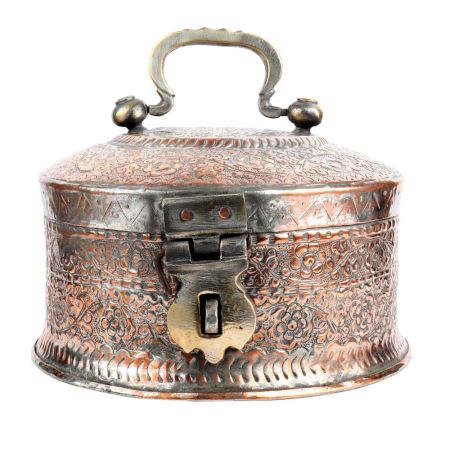 Hand Crafted  Round Copper Paan Daan Floral Design Gift