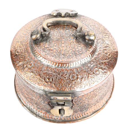 Hand Crafted  Round Copper Paan Daan Floral Design Gift