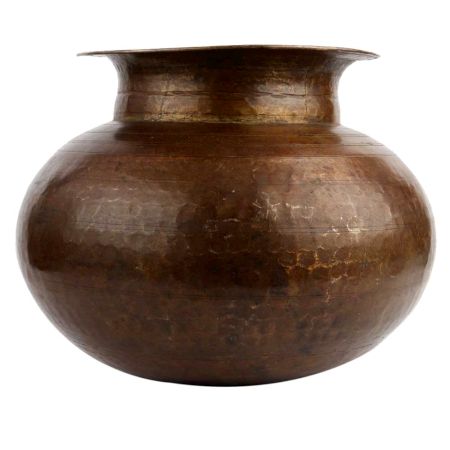 Hand Hammered Round Brass Pot With A Small Mouth