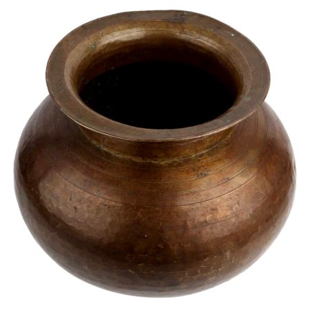Hand Hammered Round Brass Pot With A Small Mouth