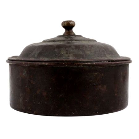 Round Brass Bread Box With Lid And Knob Finial