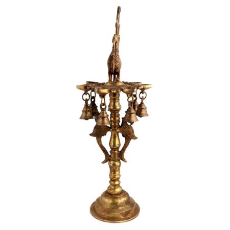 Oil Lamp Stand With Peacock and Hanging Bells
