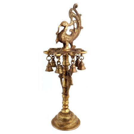 Oil Lamp Stand With Peacock and Hanging Bells