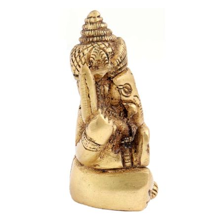 Brass Ganesha Statue Sitting On Chowki Chaturbhurj Pose