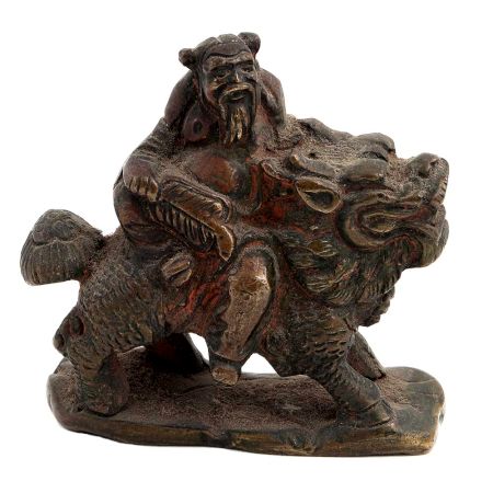 Brass Chinese Old Man Figurine On Dragon Statue