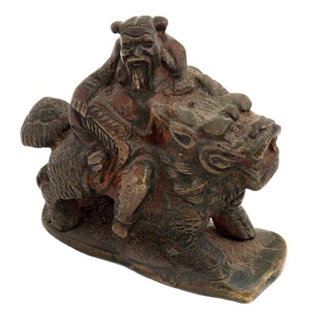 Brass Chinese Old Man Figurine On Dragon Statue