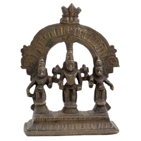 Brass Statue Of lord Vishnu Prabhavali  Two Consorts  Deivanai and Valli