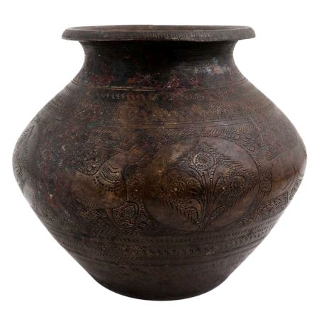 Brass Hand Carved  Figurine Holy Water Pot