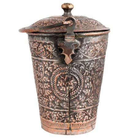 Copper Bucket Decorated Repouse design With Lid