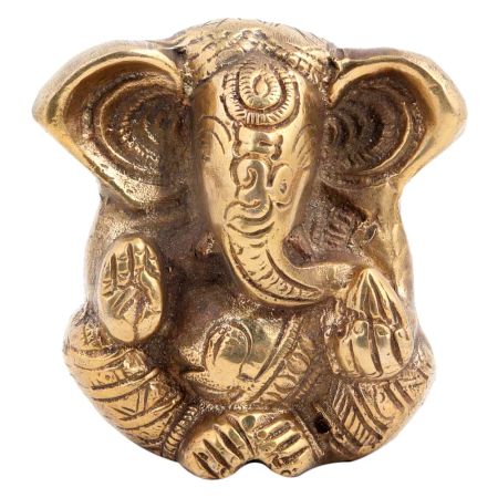 Brass Engraved Sitting Worship Ganesha Statue