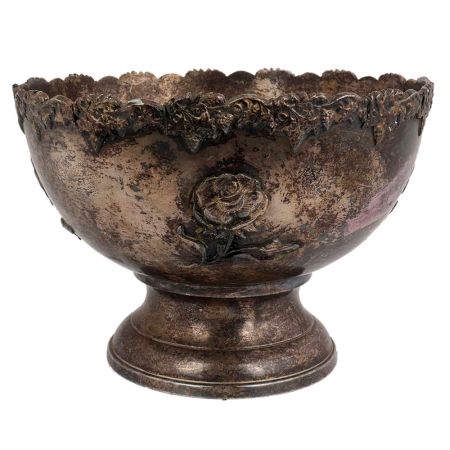 Vintage Embossed Rose  Brass Pedestal Bowl