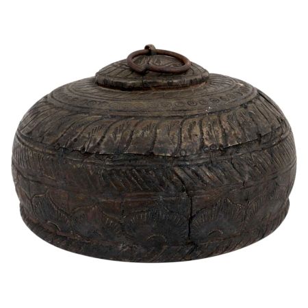 Engraved Round Storage Box With Ring Handle On Top