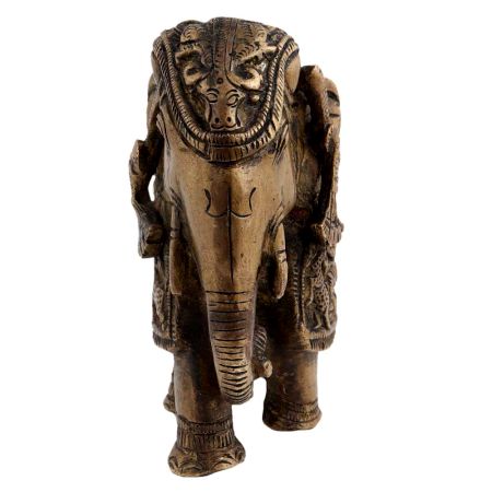 Engraved Brass Elephant Statue Trunk Up Showpiece