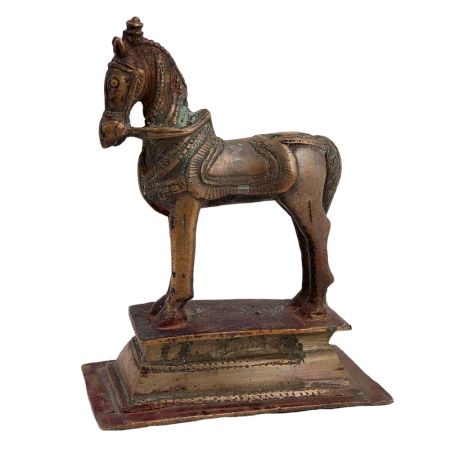 Brass Standing Horse Statue On A High Platform