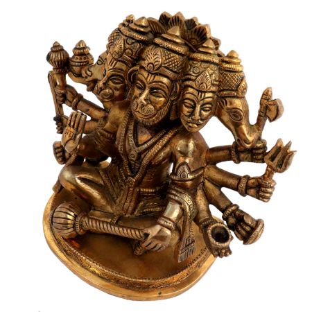 Brass Panch Mukhi Hanuman Statue Hindu Worship Statue