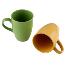Designer Handcraft Ceramic Green & Yellow Coffee Mug In Set of 2