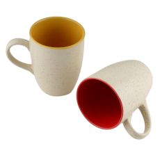 Decorative Handcraft Ceramic Yellow & Red Coffee Mug In Set Of 2