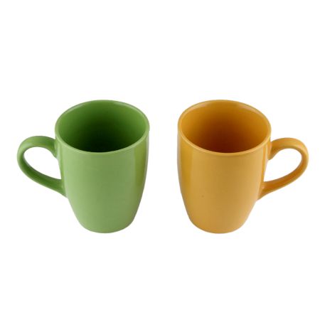 Designer Handcraft Ceramic Green & Yellow Coffee Mug In Set of 2