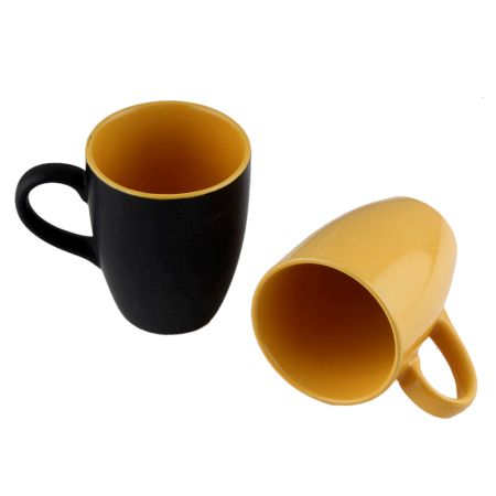 Decorative Handcraft Ceramic Black & Yellow Coffee Mug in Set Of 2