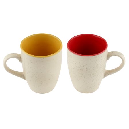 Decorative Handcraft Ceramic Yellow & Red Coffee Mug In Set Of 2