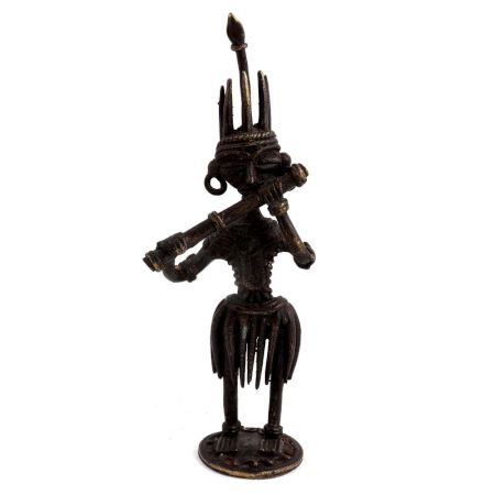 Tribal Brass Statue Playing Flute Musician