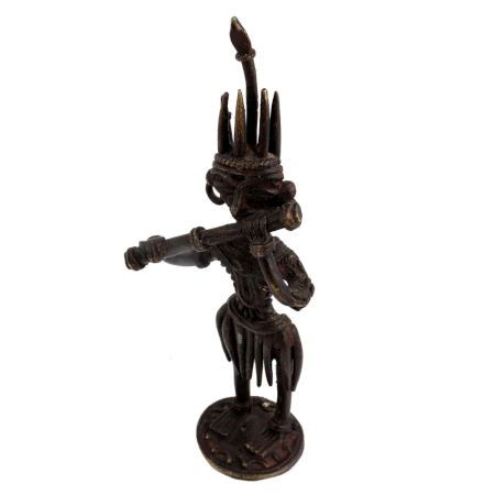 Tribal Brass Statue Playing Flute Musician