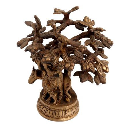 Brass Krishna Statue Cow Under Kadamba Tree