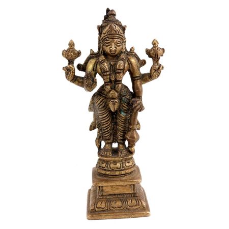 Brass Statue Of Lord Vishnu Standing Narayan Holding Club