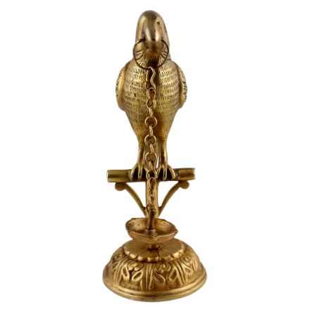 Hindu Ritual Brass Parrot On A Branch Oil Lamp
