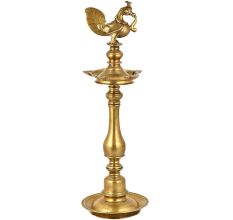Embossed Peacock Brass Kuthuvilakku Oil Lamp