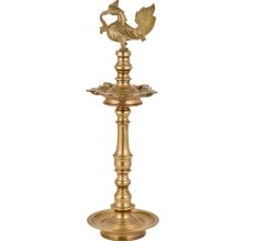 Brass Peacock Oil Diya Inauguration Lamp for Temples