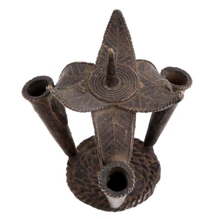 Brass Big Tribal Flower Incense Holder On Stand