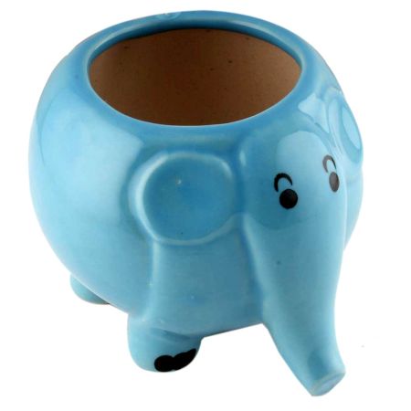 Hand Crafted Ceramic Blue Round Elephant Planter Pot