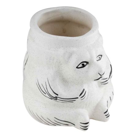 White Ceramic Hand Painted Lion Face Flower Pot