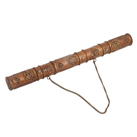 Cylindrical Scroll Case Message Box Islamic Motifs In Copper And Brass